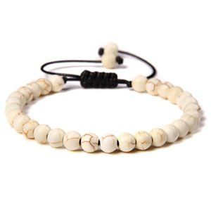 Unisex 6mm Beige Turquoise Natural Stone Beaded Adjustable Rope Bracelet NEW
